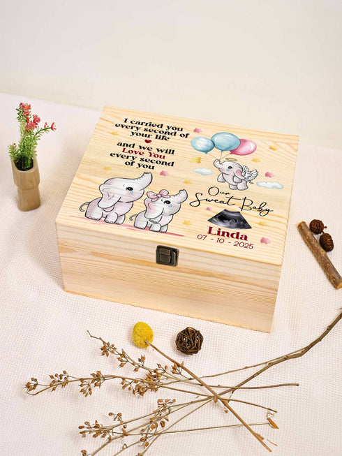 Personalized Baby Memorial Wooden Box – Our Sweet Baby Elephant Design